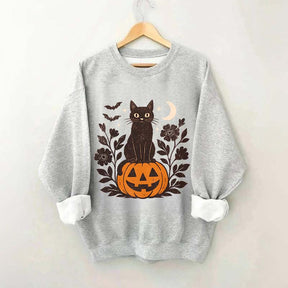 Black Cat on Pumpkin Retro Sweatshirt