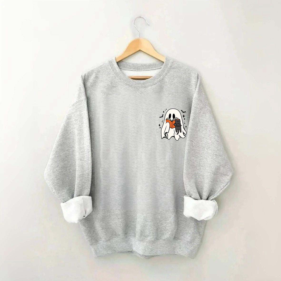 Cute Ghost Reading Book Cat Sweatshirt