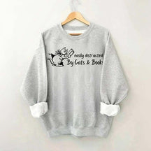 Cute Easily Distracted By Cats and Books Sweatshirt