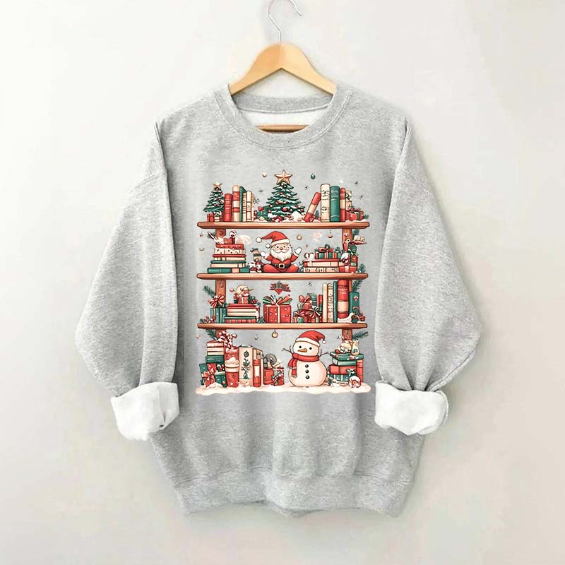Cute Christmas Bookshelf Santa Sweatshirt