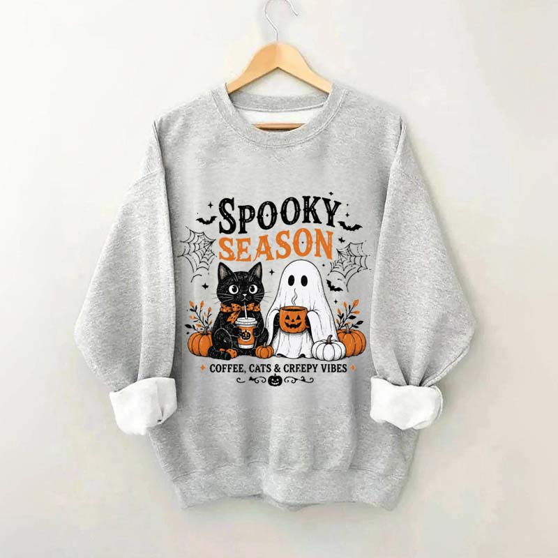 Spooky Season Coffee Cats & Creepy Vibes Sweatshirt