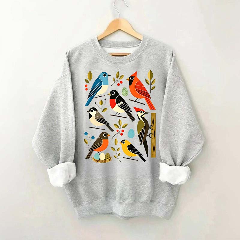 Retro Backyard Birds Cardinal Bluebird Robin Woodpecker Sweatshirt