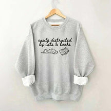 Easily Distracted by Cats and Books Mom Sweatshirt