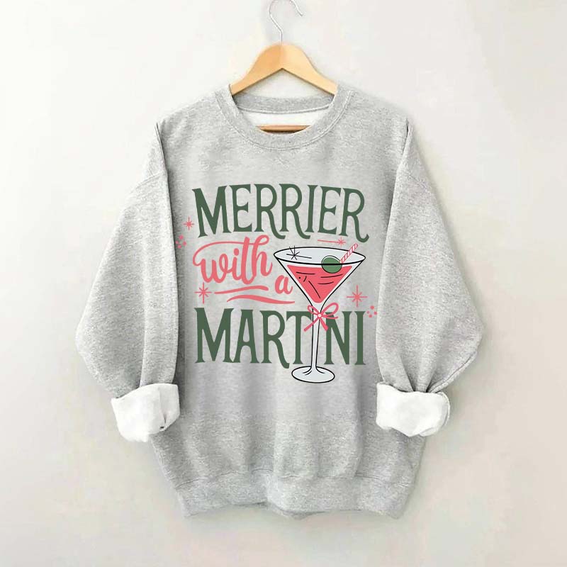 Merrier With A Martini Retro Christmas Sweatshirt
