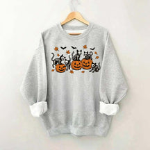 Retro Skeleton Fall Black Cat Pumpkin Sweatshirt