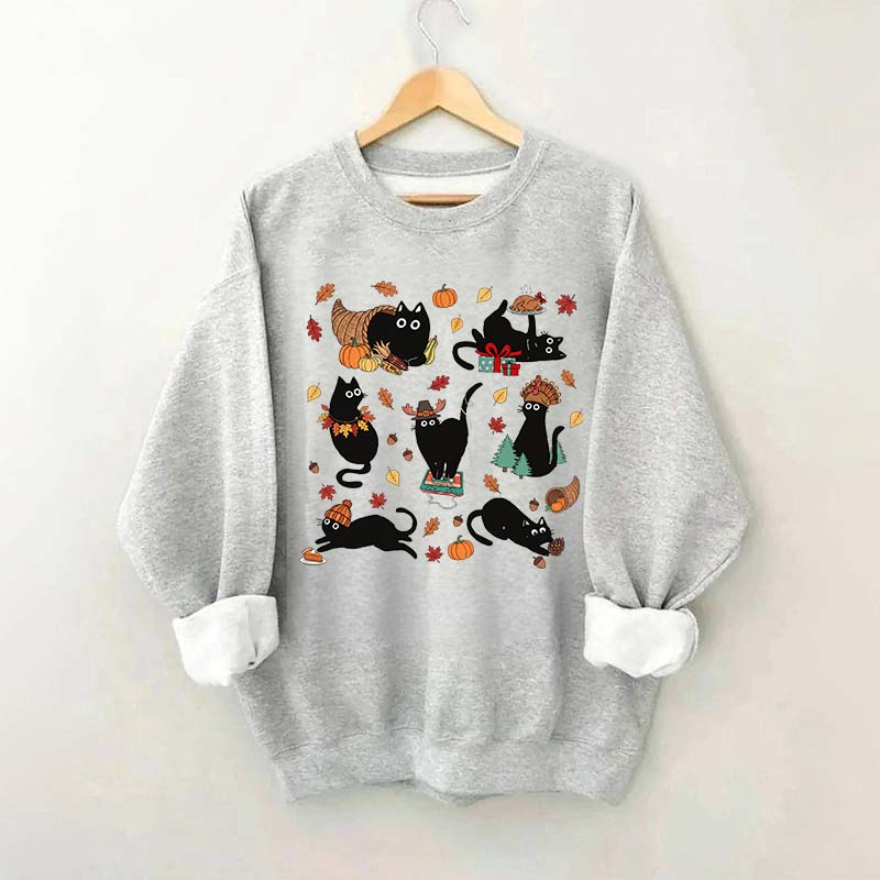 Thanksgiving Retro Black Cat Fall Sweatshirt