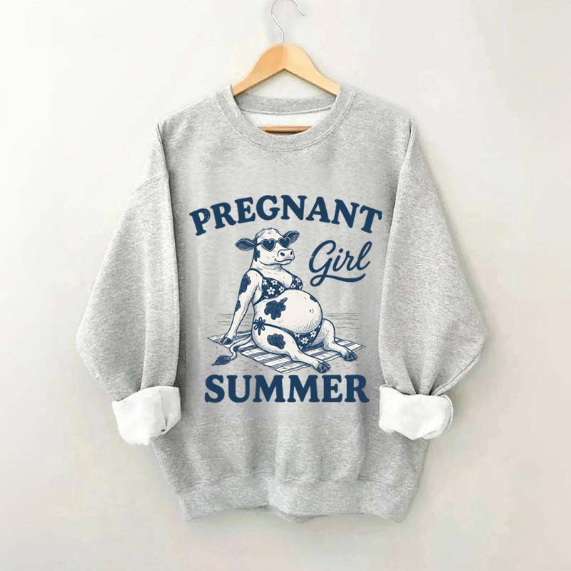 Pregnant Girl Summer Cow Sweatshirt