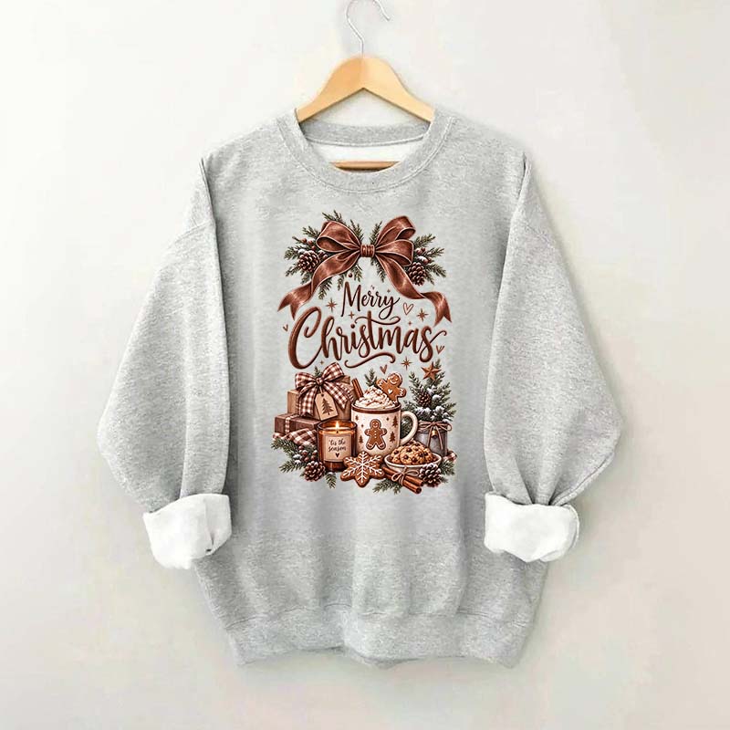 Cozy Christmas Bow Gingerbread Hot Cocoa Holiday Sweatshirt