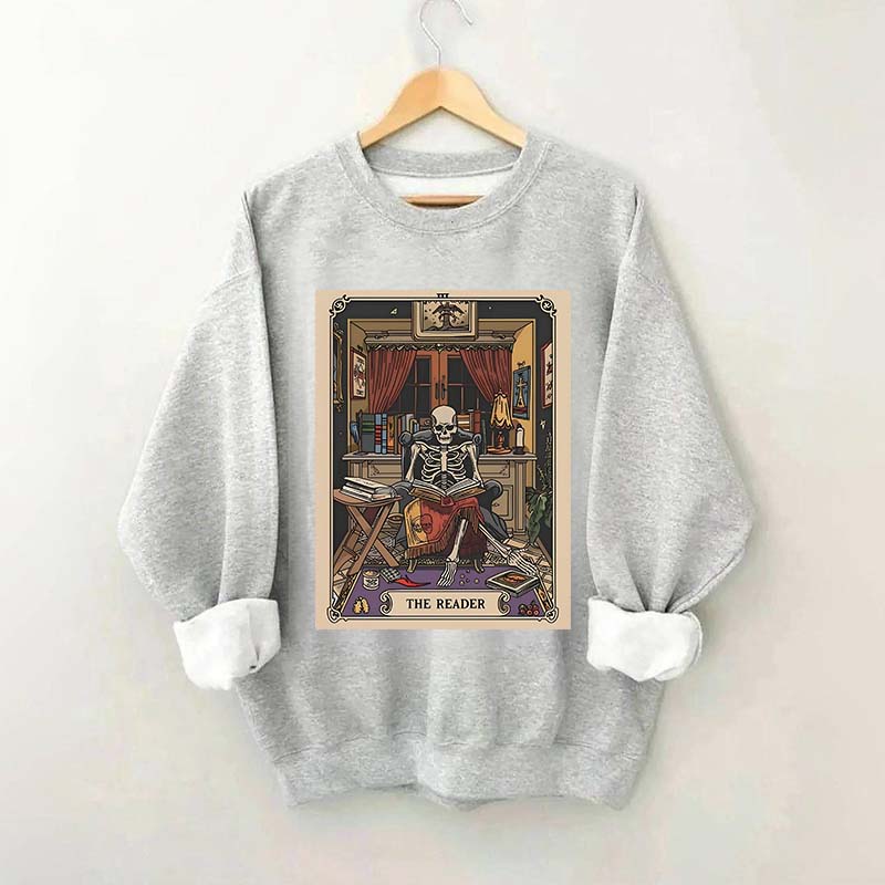 The Reader Tarot Card Skeleton Reading Sweatshirt