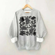 Linocut Books and Flowers Sweatshirt
