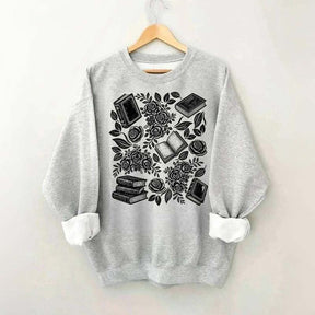 Linocut Books and Flowers Sweatshirt