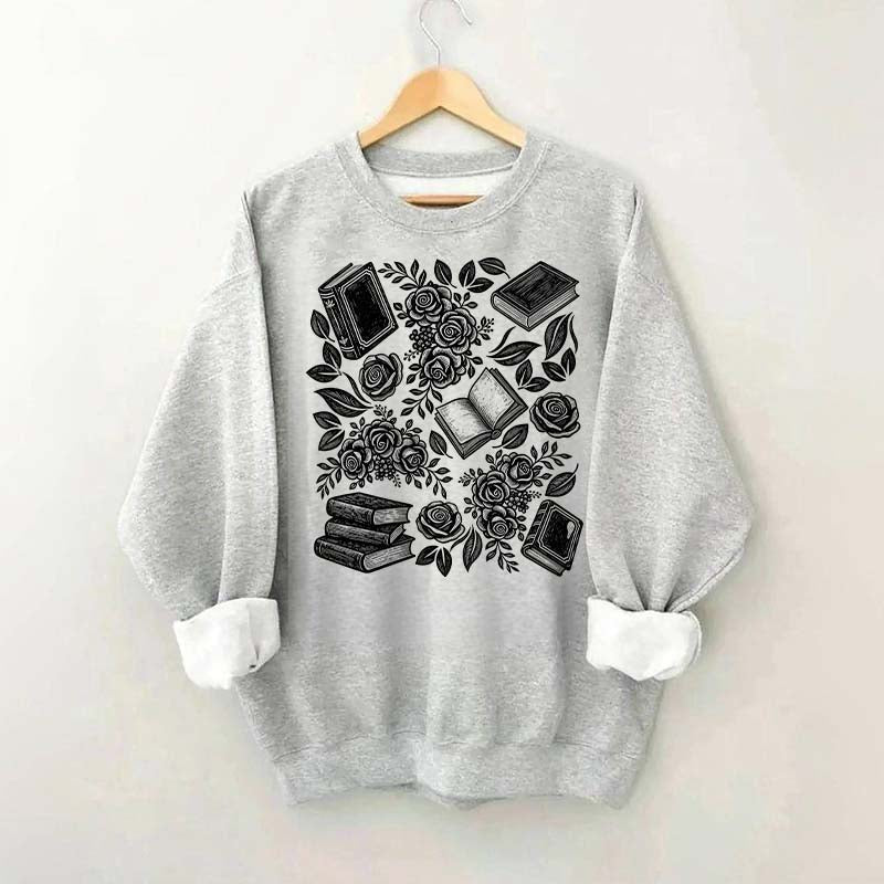 Linocut Books and Flowers Sweatshirt
