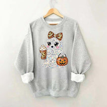 Rhinestone Glam Ghost Halloween Printed Sweatshirt
