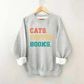 Funny Cats Coffee Books Sweatshirt