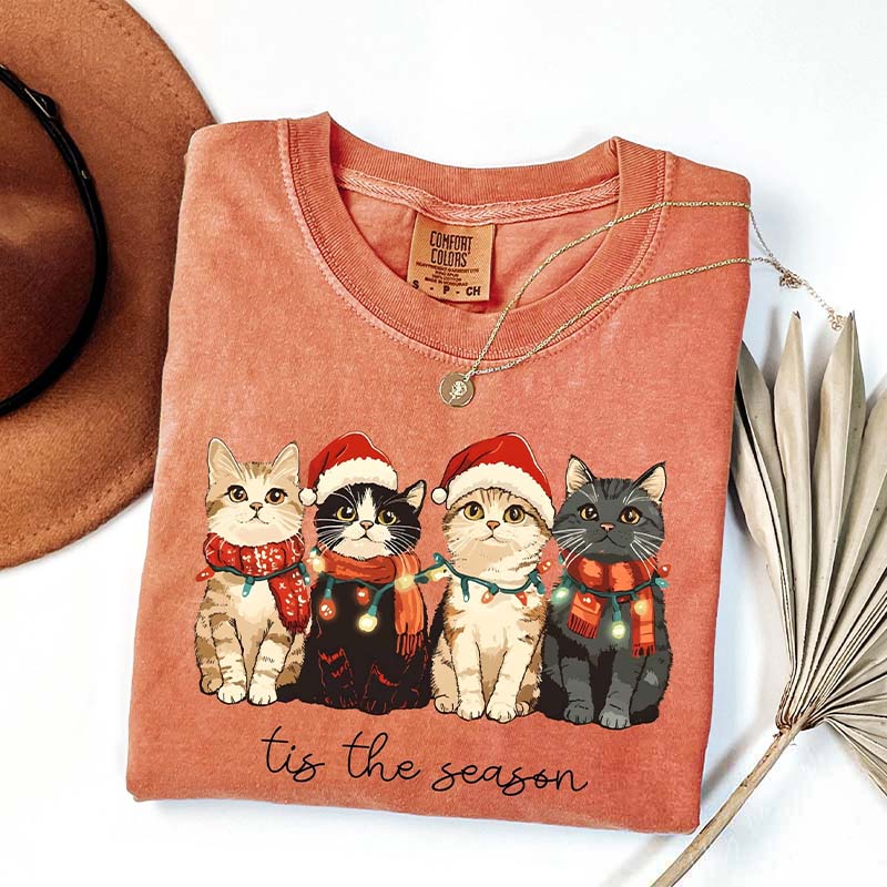 Cute Cat Christmas Tis The Season T-Shirt