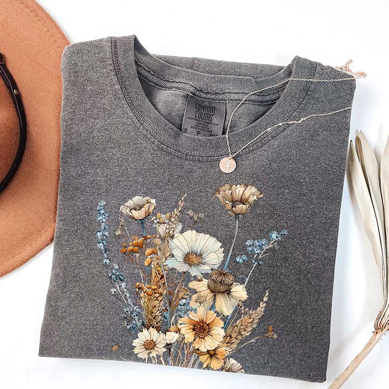 Retro Vintage Pressed Flowers T-Shirt