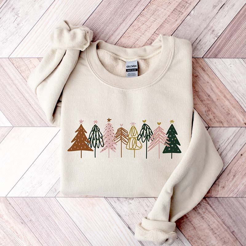 Boho Christmas Trees Minimalist Sweatshirt