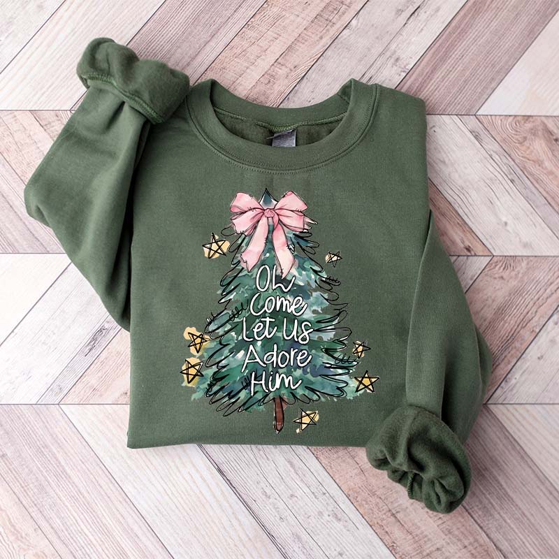 Oh Come Let Us Adore Him Jesus Holiday Christmas Sweatshirt