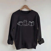Cute Minimalist Cat Tea Books Sweatshirt