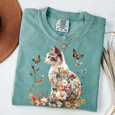 Floral Cat Wildflowers Whimsical T-Shirt
