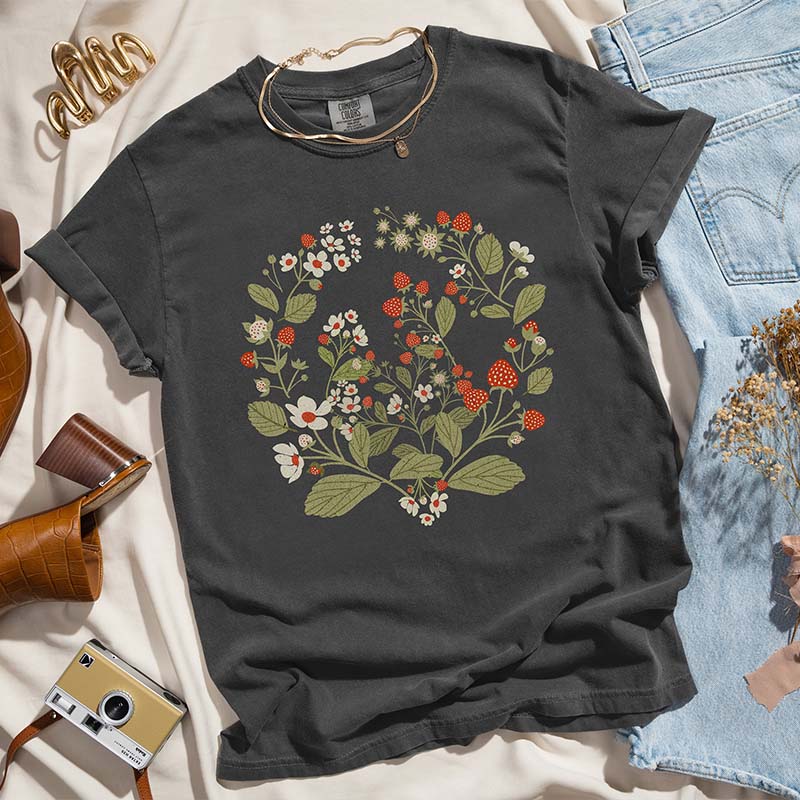 Boho Strawberry Wildflower T-Shirt