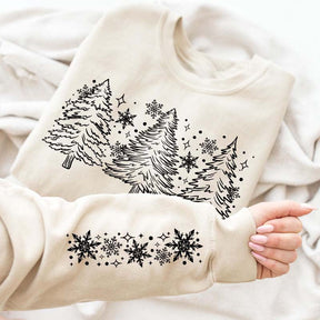 Christmas Snow Trees With Sleeve Sweatshirt