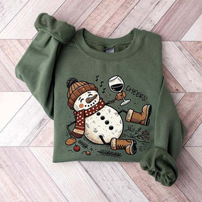 Snowman Wine Christmas Cheers Sweatshirt