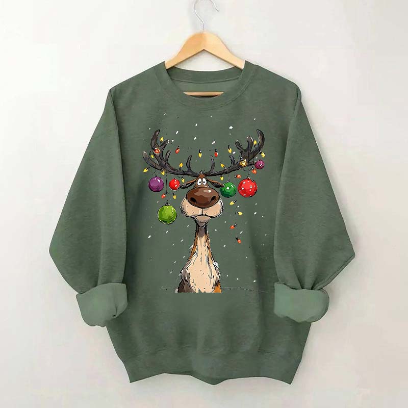 Vintage Reindeer Christmas Light Xmas Sweatshirt