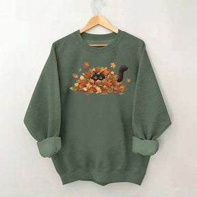 Cute Black Cat Autumn Leaves Sweatshirt