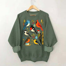 Retro Backyard Birds Cardinal Bluebird Robin Woodpecker Sweatshirt