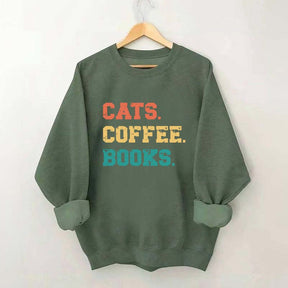 Funny Cats Coffee Books Sweatshirt