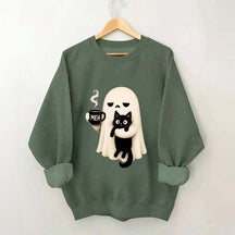 Ghost Holding Black Cat Meh Coffee Sweatshirt