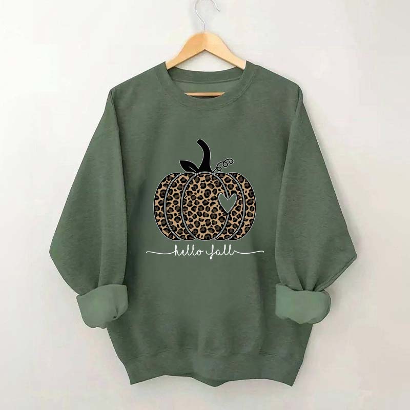 Hello Fall Leopard Pumpkin Sweatshirt