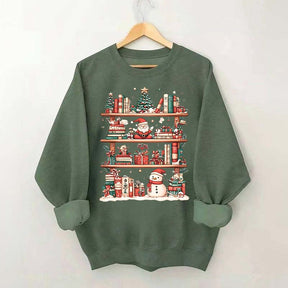 Cute Christmas Bookshelf Santa Sweatshirt