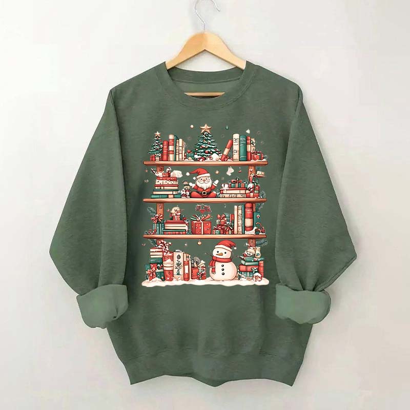 Cute Christmas Bookshelf Santa Sweatshirt