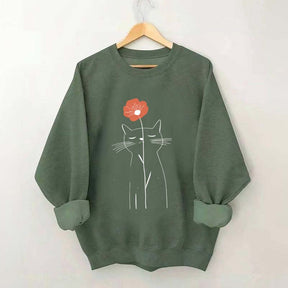 Minimalist Cat Flower Sweatshirt