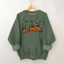 Retro Skeleton Fall Black Cat Pumpkin Sweatshirt