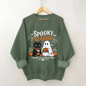 Spooky Season Coffee Cats & Creepy Vibes Sweatshirt