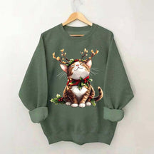 Trendy Sassy Retro Girl Christmas Cat Mom Sweatshirt