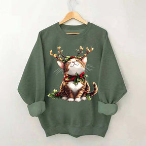 Trendy Sassy Retro Girl Christmas Cat Mom Sweatshirt