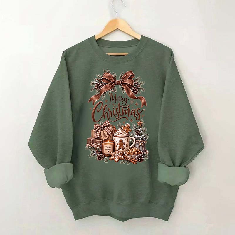 Cozy Christmas Bow Gingerbread Hot Cocoa Holiday Sweatshirt