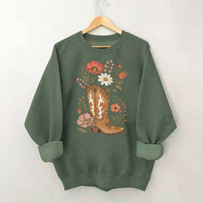Retro Cowboy Boot Wildflower Sweatshirt