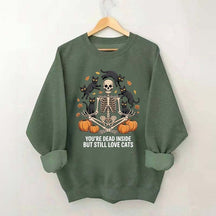 Skeleton Cats Pumpkins Yoga Sweatshirt