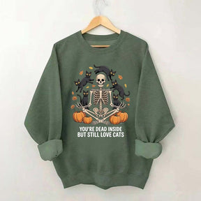 Skeleton Cats Pumpkins Yoga Sweatshirt