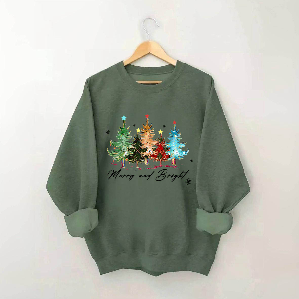 Merry and Bright Trees Women's Christmas Sweatshirt