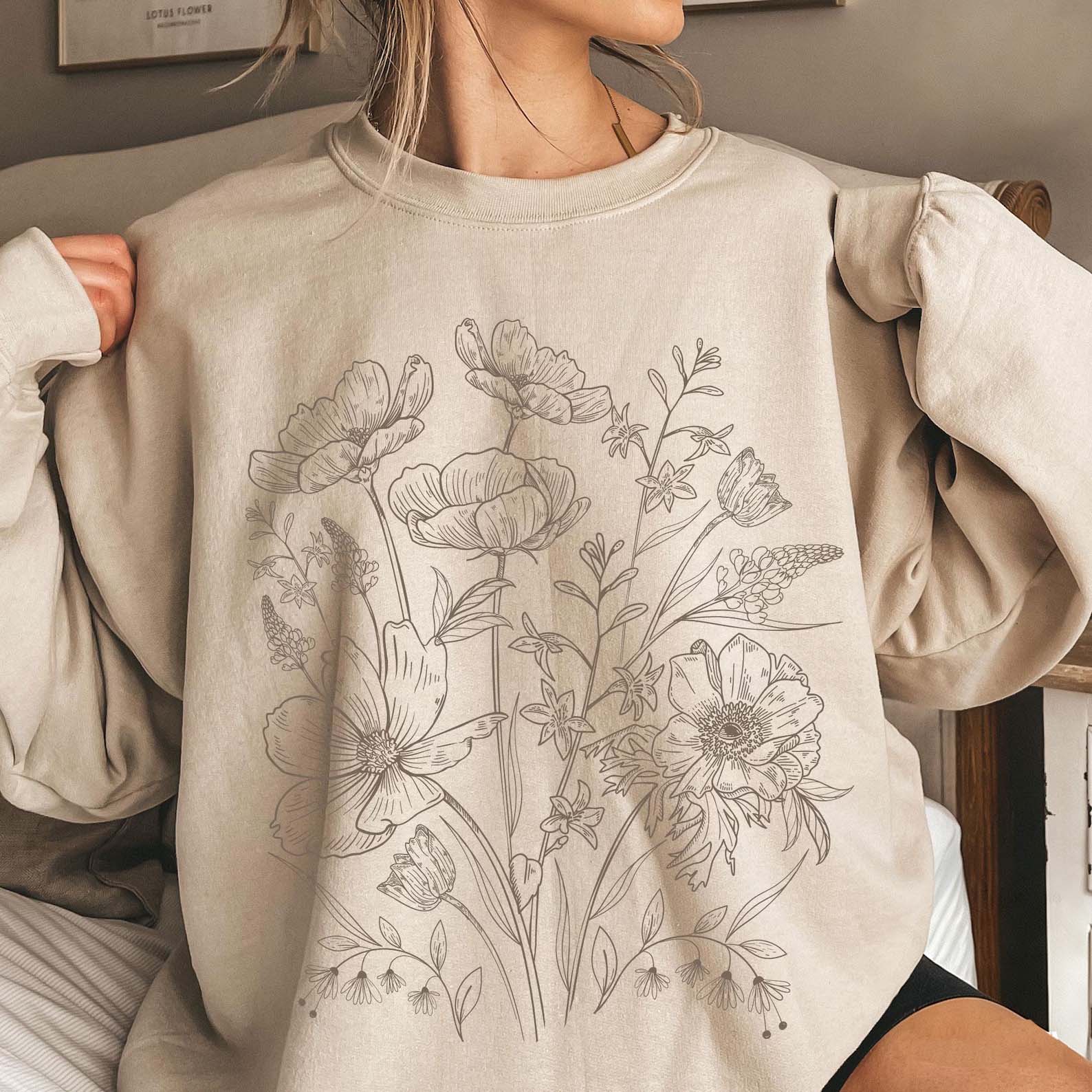 Vintage Pressed Yellow Flowers Floral Sweatshirt