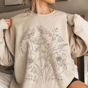 Vintage Pressed Yellow Flowers Floral Sweatshirt