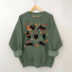 Thanksgiving Retro Black Cat Fall Sweatshirt