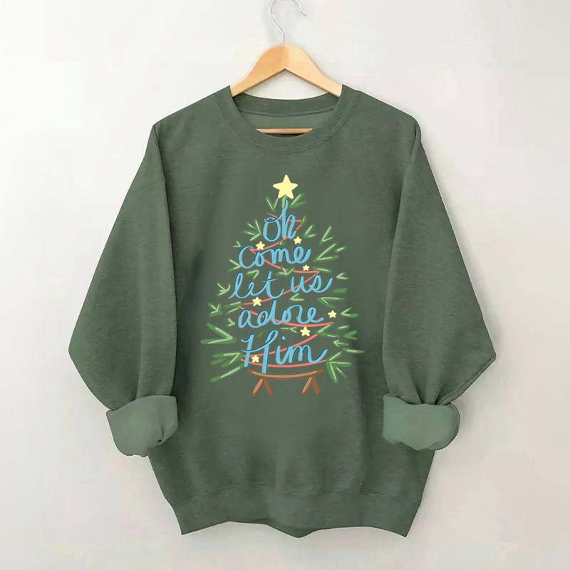 Oh Come Let Us Adore Him Christmas Tree Cute Sweatshirt