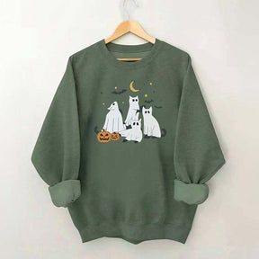 Retro Ghost Black Cat Moon Halloween Sweatshirt